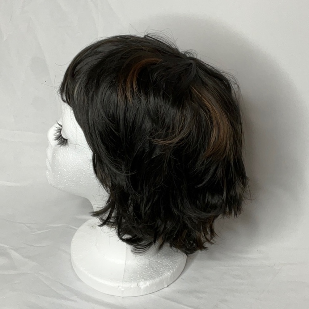 Dark Brown Layered Wig with Moderate Volume and Highlights - Picture 7 of 14